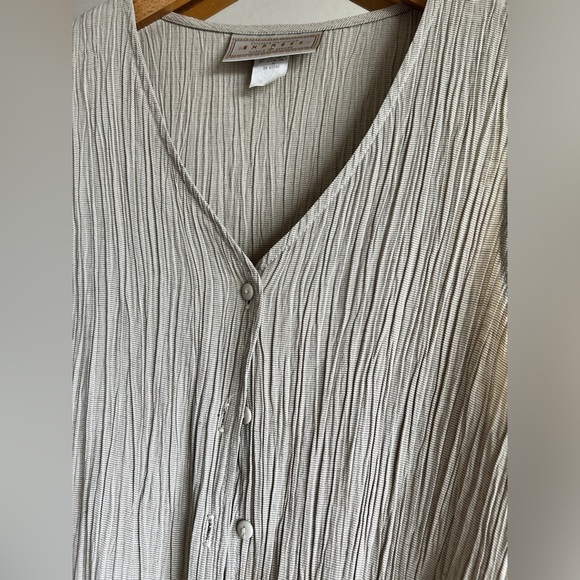 Vintage 90s Express Beige Cream Ribbed Button Sleeveless Boho Vest Shirt Medium - Picture 10 of 10